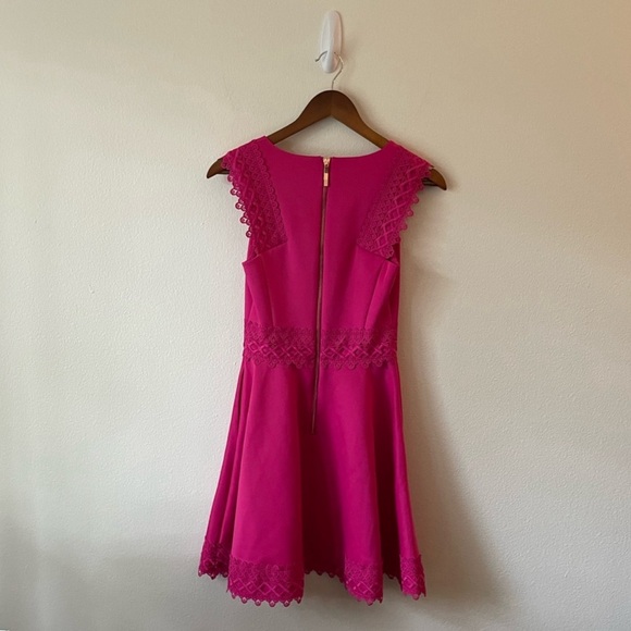 Ted Baker Elayna Tiered Pink Lace Sleeveless V-Neck Mini Bright Skater Dress - Picture 5 of 6